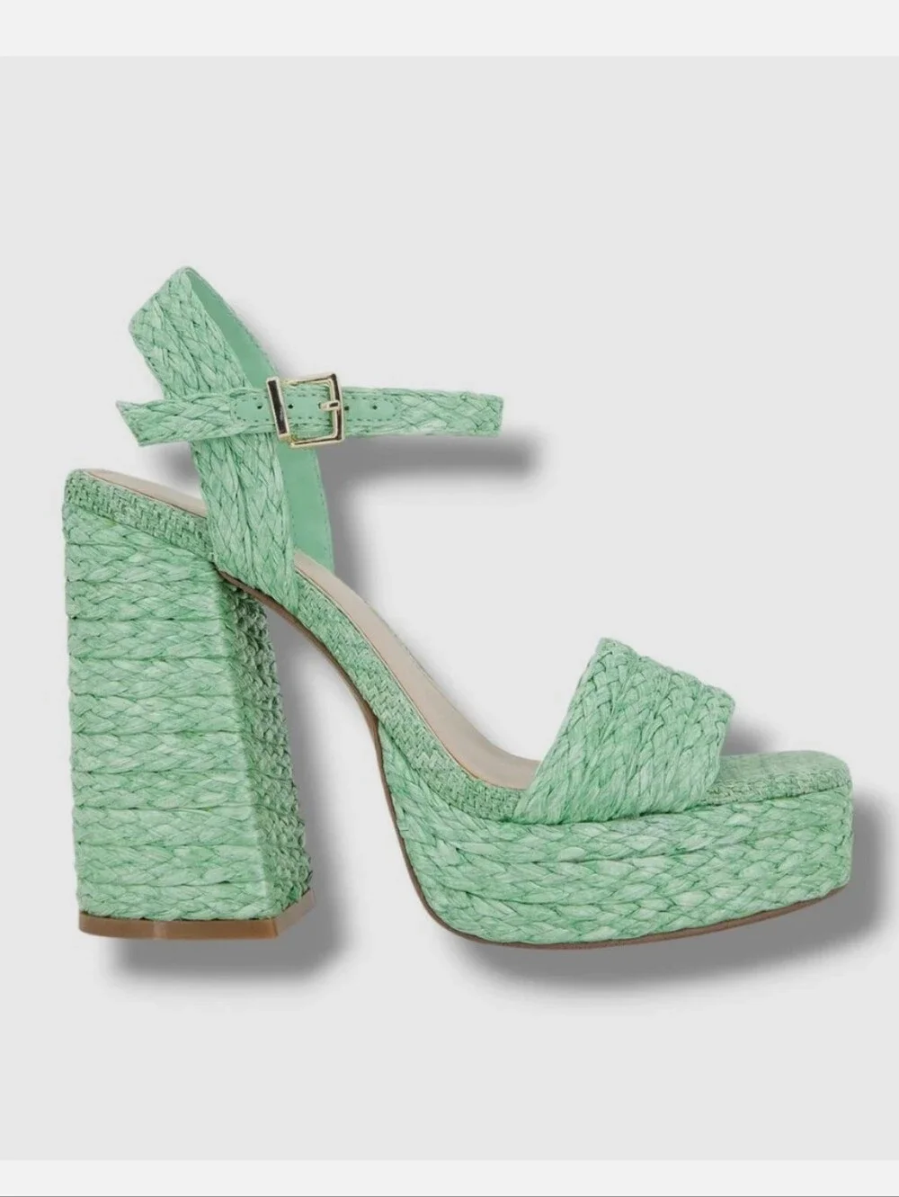 New w/Box Kenneth Cole NY Dolly Mint Green Raffia Platform Dress Sandals Size 9